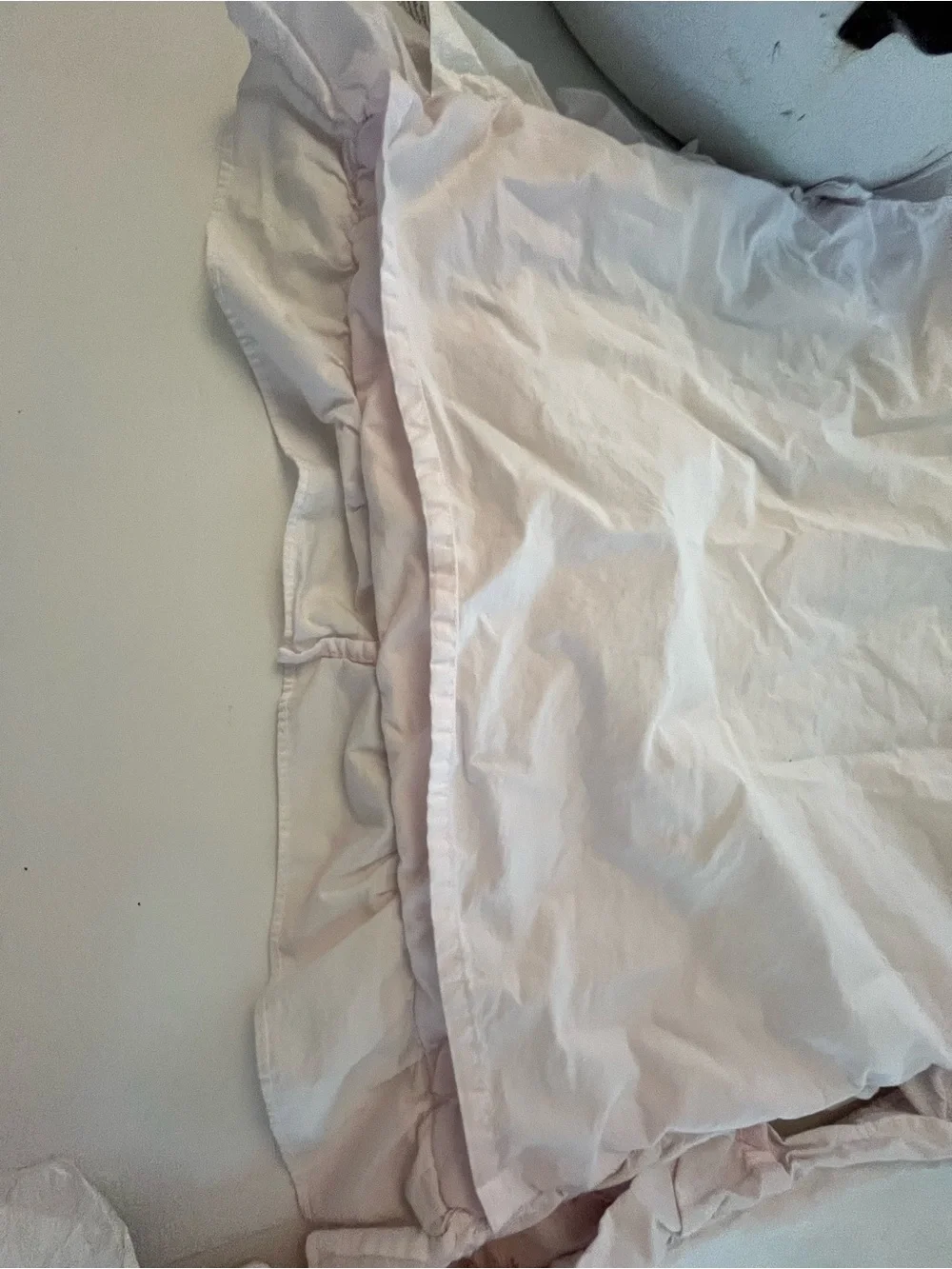 2 Simply Shabby Chic White Quilted Pillow Shams with Pink Ruffle Trim